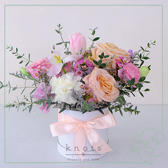 Youthful Garden (Pink Tulips and Peach Ecuadorian Rose Arrangement)