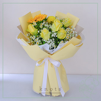 Warm Embrace (Yellow Roses and Sunflower Bouquet)