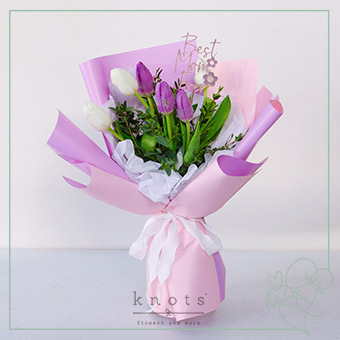 Heartfelt Embrace (White and Purple Tulips Bouquet)