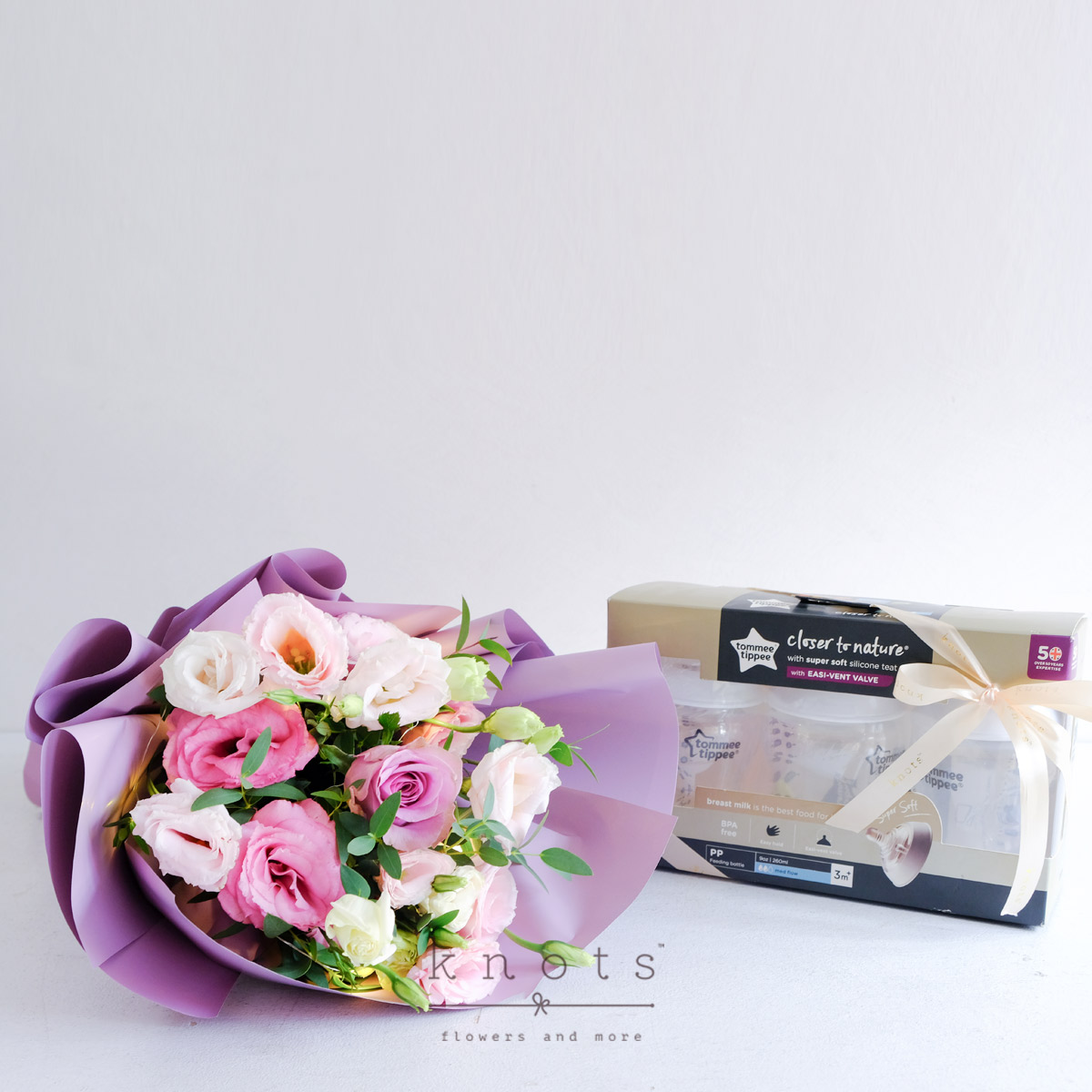 Warm Welcome (Purple Rose Bouquet with Fairy Lights & Newborn Gift)