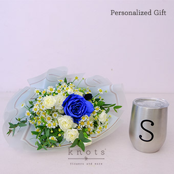 Evening Love (Blue Ecuadorian Rose Bouquet with Personalized Tumbler)