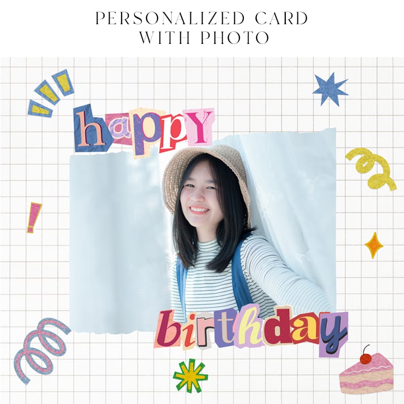 Trendy Grid Paper Photo Birthday Card