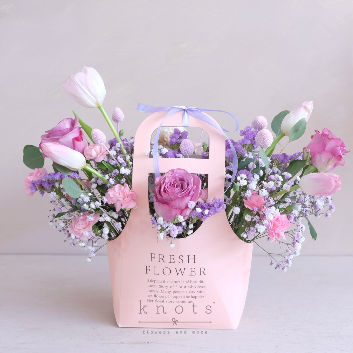 Dainty Sweet (Pink Tulips & Purple Roses Arrangement)