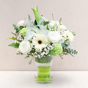 Bohemian Fairy (White Lily, China Roses, And Gerberas Arrangement)