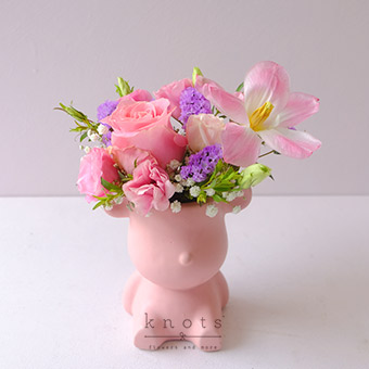 Beary Special Love (Pink Ecuadorian Rose and Pink Tulip Arrangement)