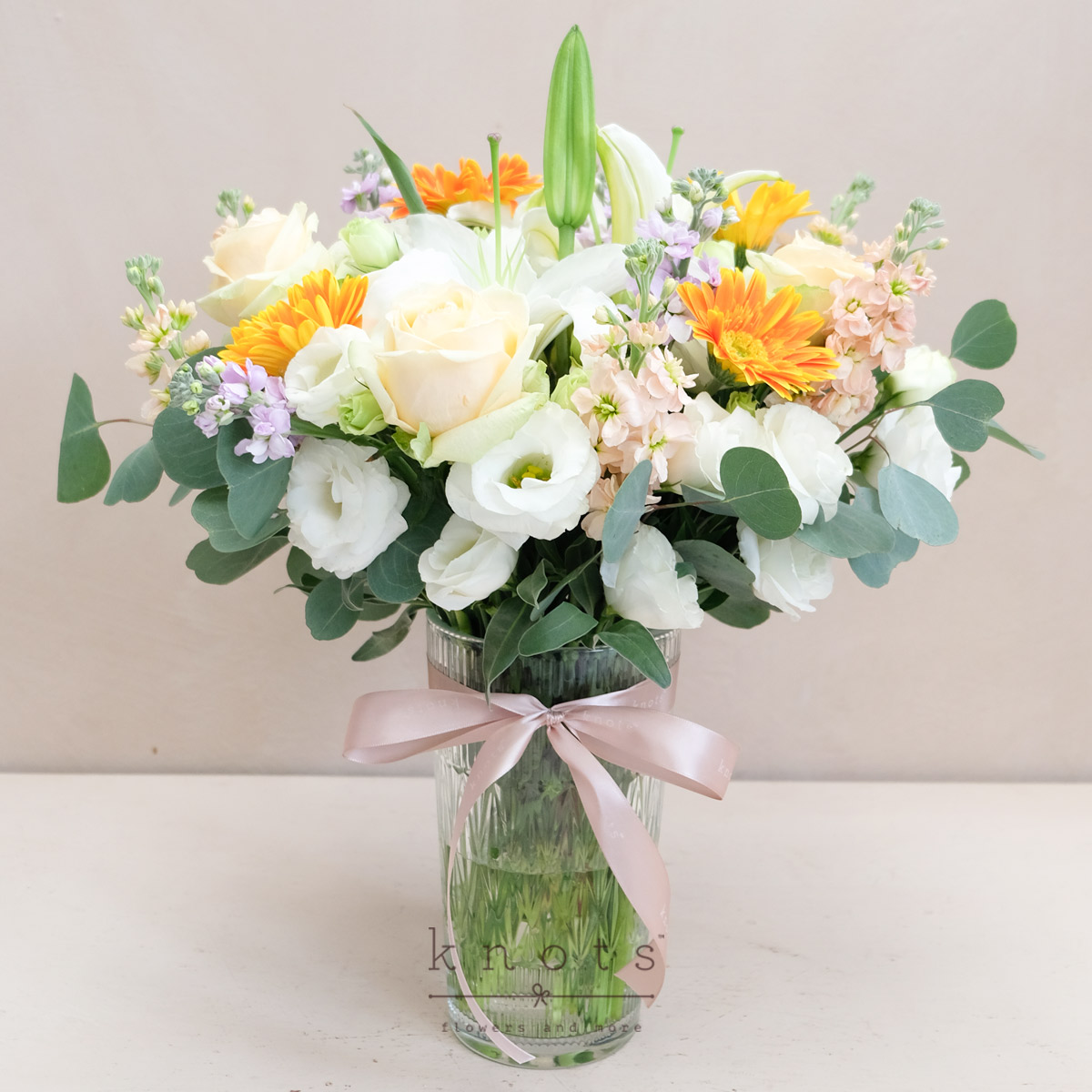 Floral Fascination (White Lily, Roses & Gerbera Arrangement)