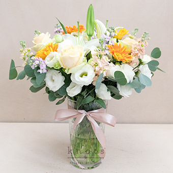 Floral Fascination (White Lily, Roses, Gerbera Arrangement)