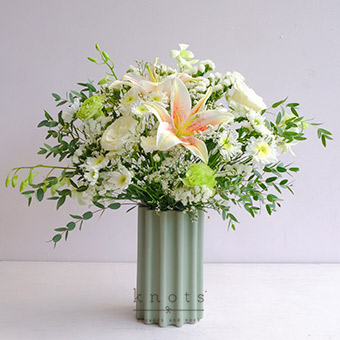 Simple Charmer (Pink Lily, White Rose and Carnation Arrangement)