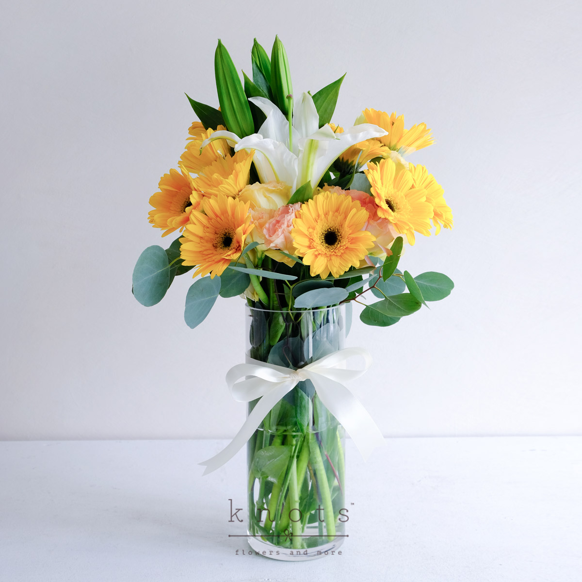 Eternal Yellow Shine (White Lily & Yellow Gerbera Arrangement)