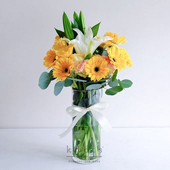 Eternal Yellow Shine (White Lily & Yellow Gerbera Arrangement)