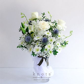 Astraea (Green Ecuadorian Rose and White Lily Arrangement)