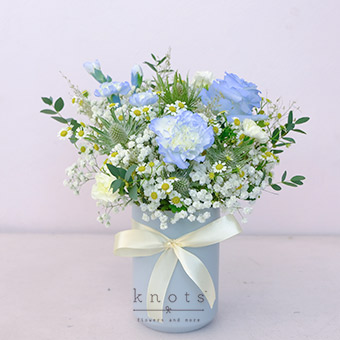 Ocean's Mist (Blue-sprayed White Rose and Carnation Arrangement)