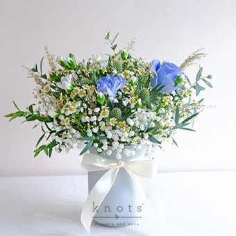 Ocean's Mist (Blue-sprayed White Rose and Carnation Arrangement)