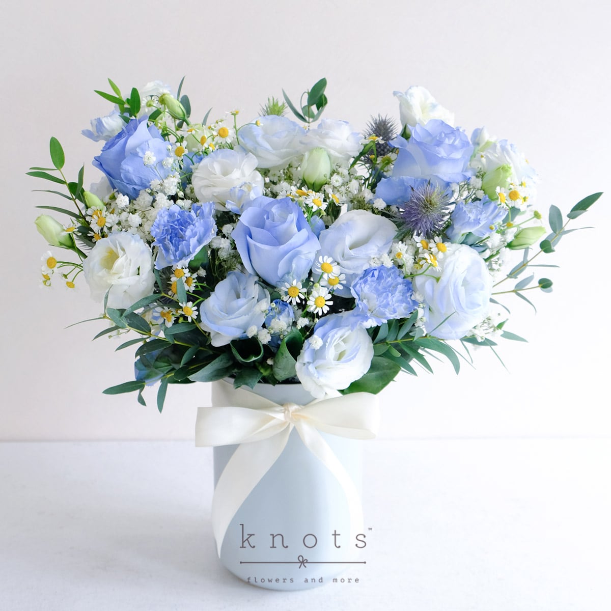 Serene Cloudscape (Blue Sprayed White Roses Arrangement)