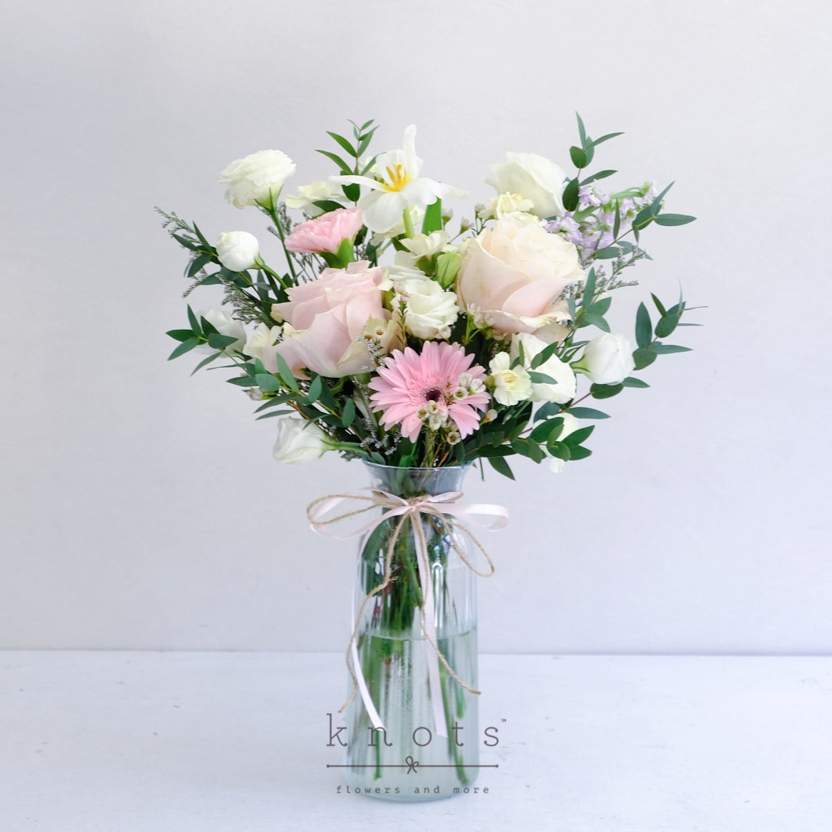 Ivory & Blush (Pink Ecuadorian Roses and White Tulip Arrangement)