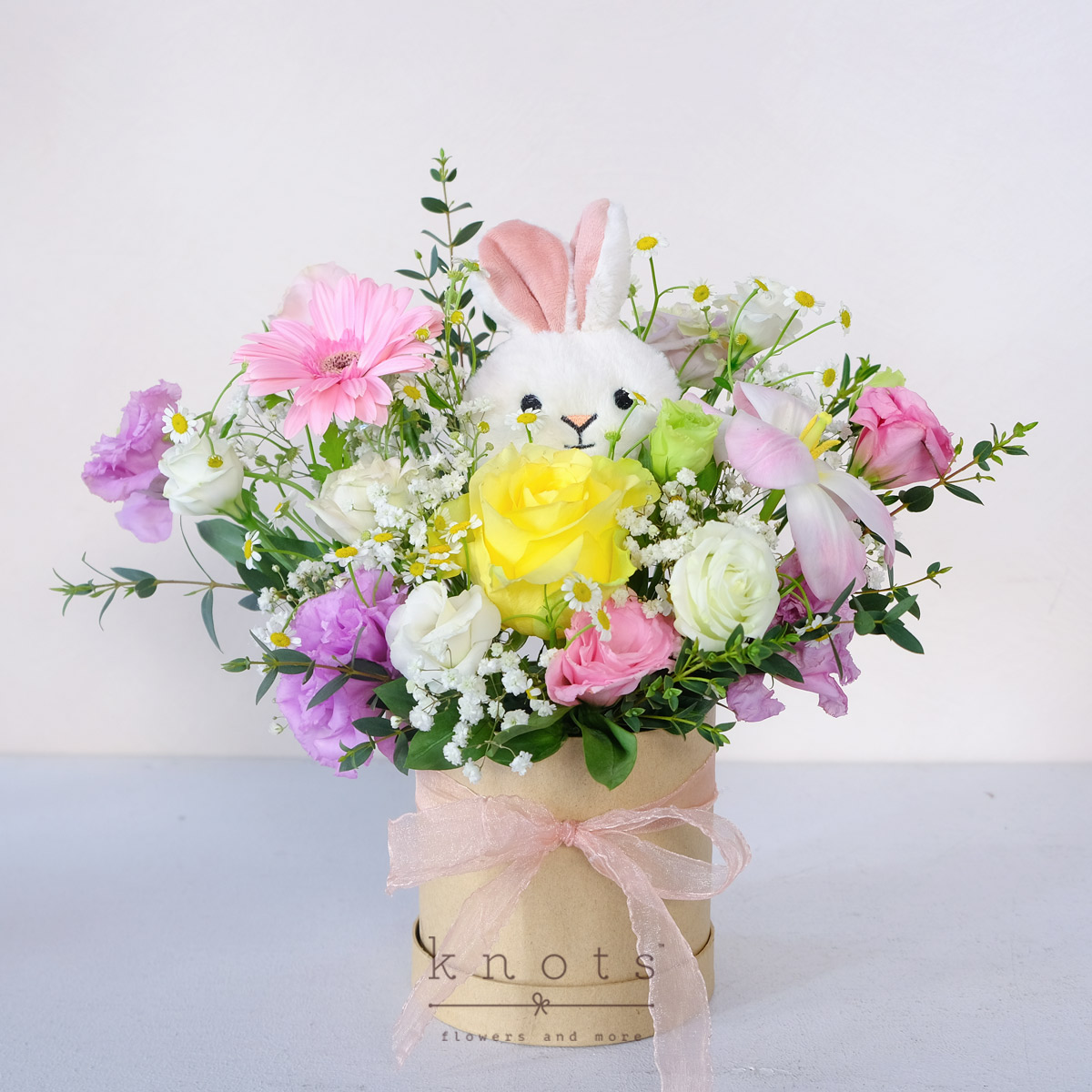 Bunny Blossom (Yellow Rose and Pink Gerbera Arrangement)
