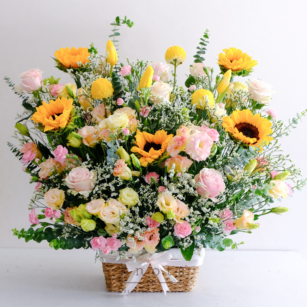 Basket Full Of Wishes (Sunflowers Roses and Tulips)