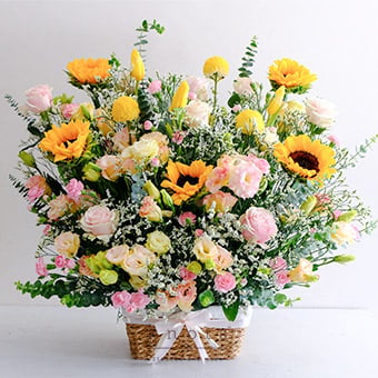 Basket Full Of Wishes (Sunflowers Roses and Tulips)