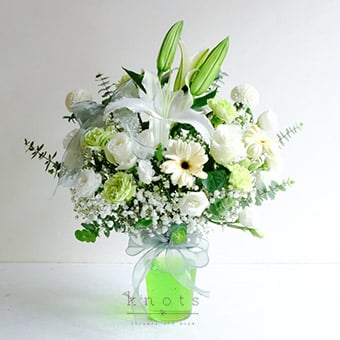 Bohemian Fairy (White Lily, China Roses, And Gerberas Arrangement)