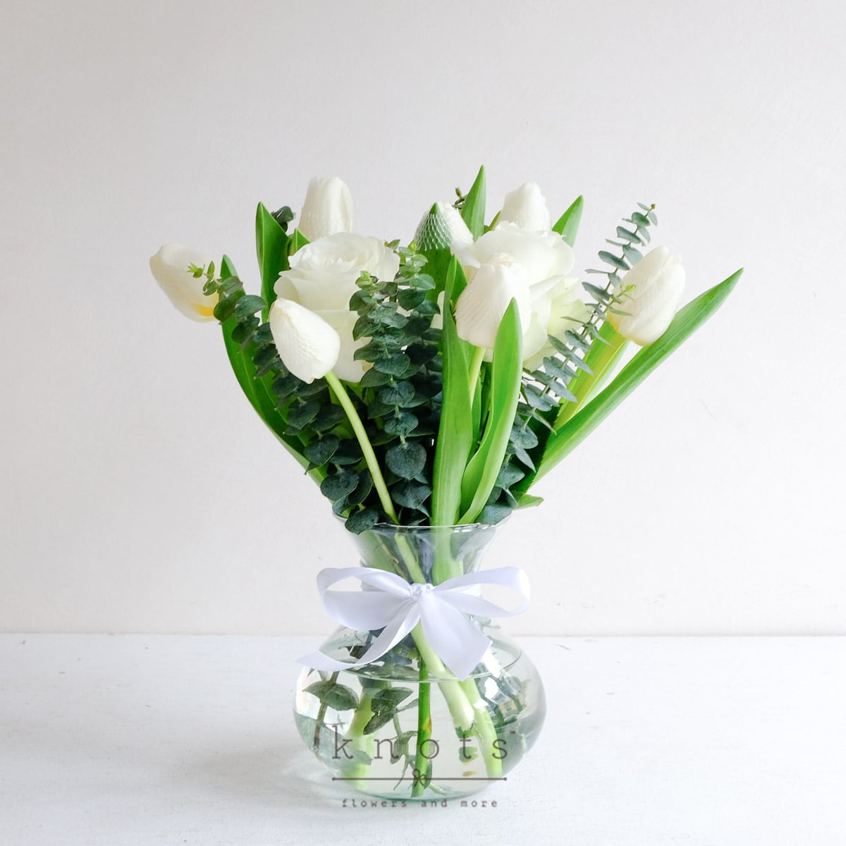 White Velvet (White Roses and Tulips Arrangement)