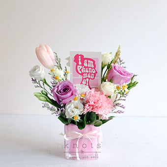 The Unstoppable She (Purple Roses and Pink Tulip Arrangement)