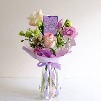 Abante, Babae (Two-toned Pink Roses and Purple Tulips Arrangement)