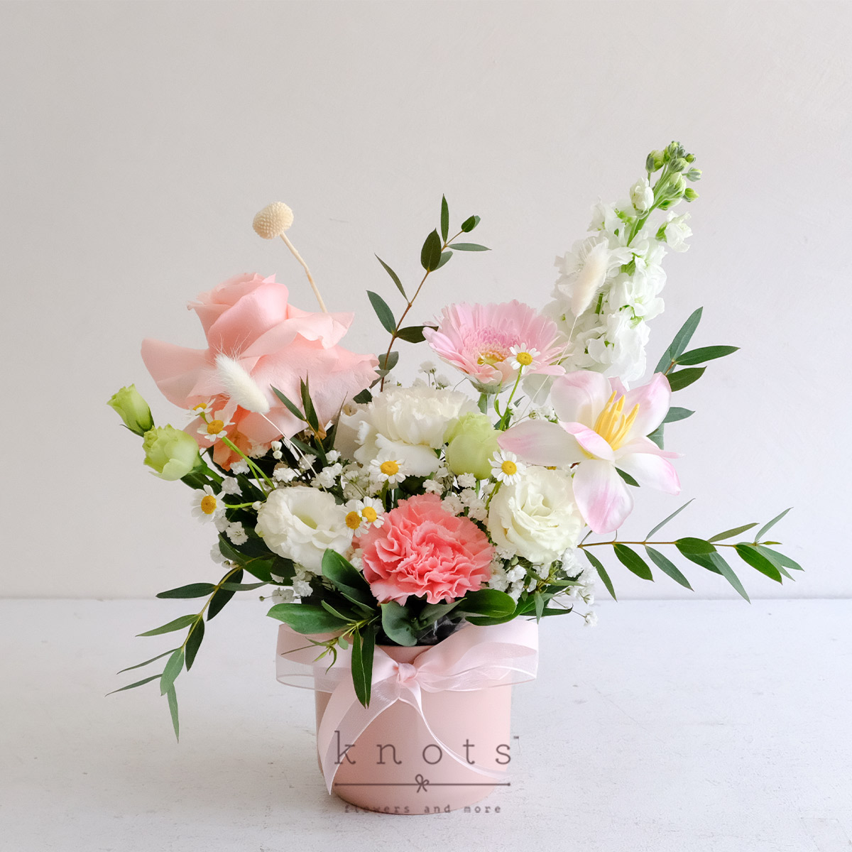 Little Pot of Love (Pink Ecuadorian rose and Tulip Arrangement)