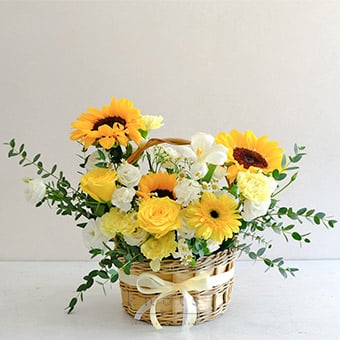 Basket of Sunshine (Sunflower and Yellow Roses Arrangement)