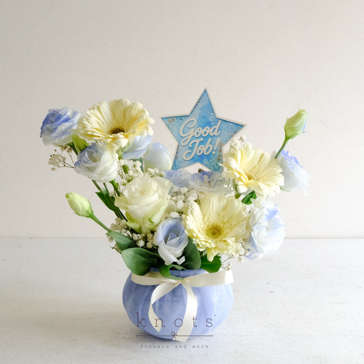 Blue Blooms (White Rose and Gerbera Arrangement)