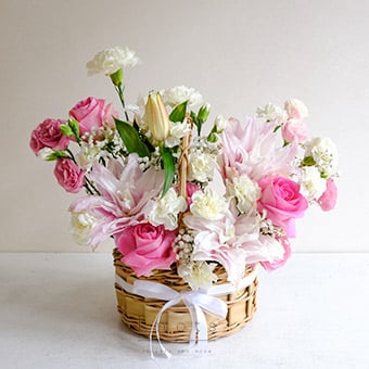 Pink Lily and Roses Arrangement