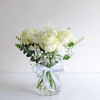 Loving Tributes (White Ecuadorian Roses & Tulips Arrangement)