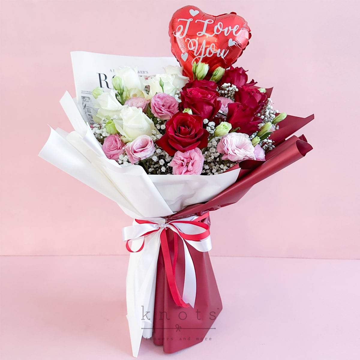 I Heart You (11 stalks White & Red Roses w/ Balloon Bouquet VD)