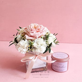 Fruitful Love (Pink Ecuadorian Rose Arrangement w/ Candle)