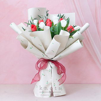 I Love Being Yours (White & Red Tulips Bouquet)