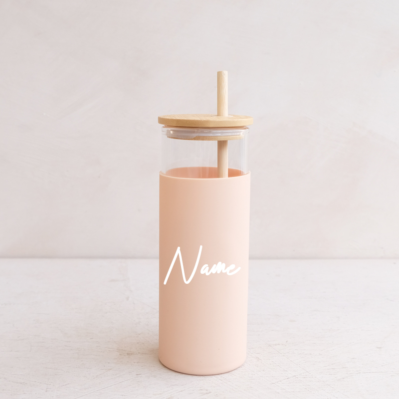 Skinny Beige Tumbler w/ Bamboo Straw