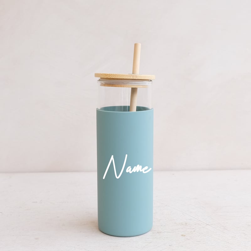 Skinny Teal Tumbler w/ Bamboo Straw