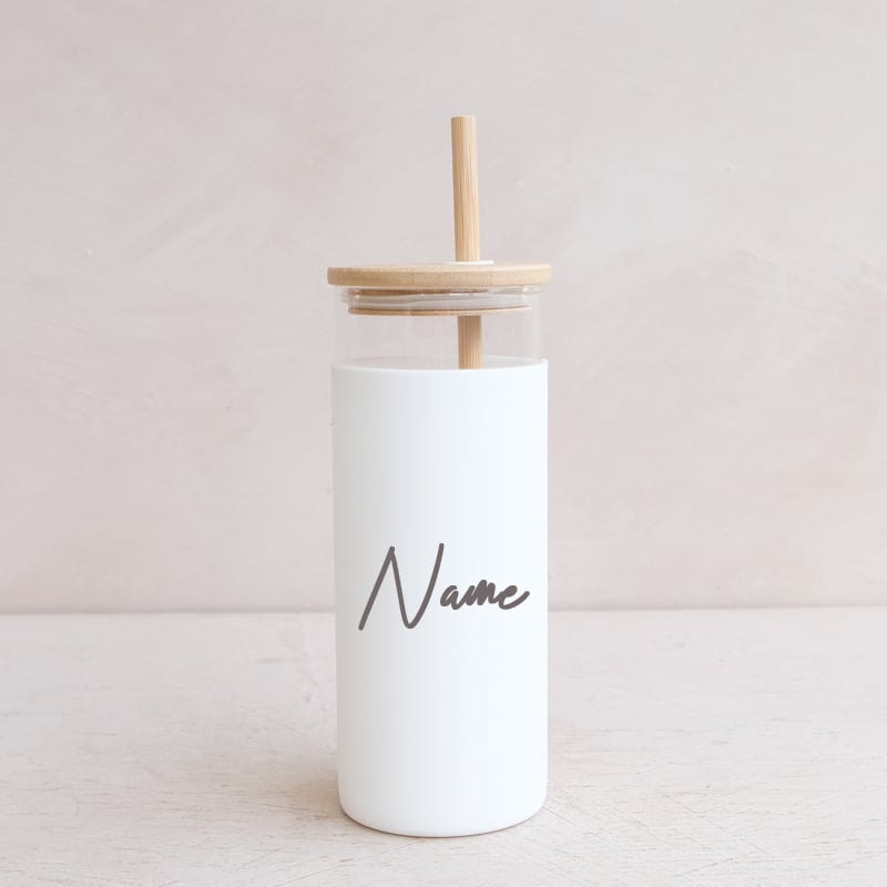 Skinny White Tumbler w/ Bamboo Straw