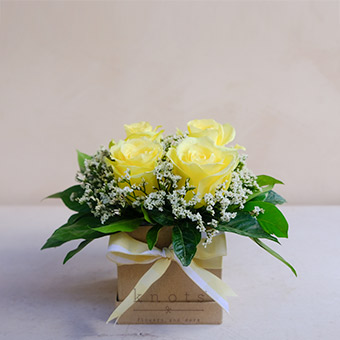 Sunny Sentiments (Yellow Roses Boxed Arrangement)
