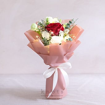 Our Love Glows (Red Ecuadorian Rose w/ Fairy Lights Bouquet)