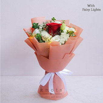 Our Love Glows (Red Ecuadorian Rose w/ Fairy Lights Bouquet)