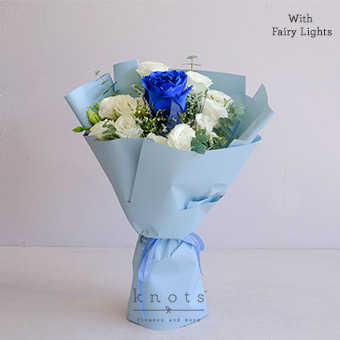 Twilight Glimmer (Blue Ecuadorian Rose w/ Fairy Lights Bouquet)