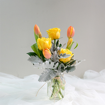 Sunsplash (Yellow Roses with Orange Tulips)