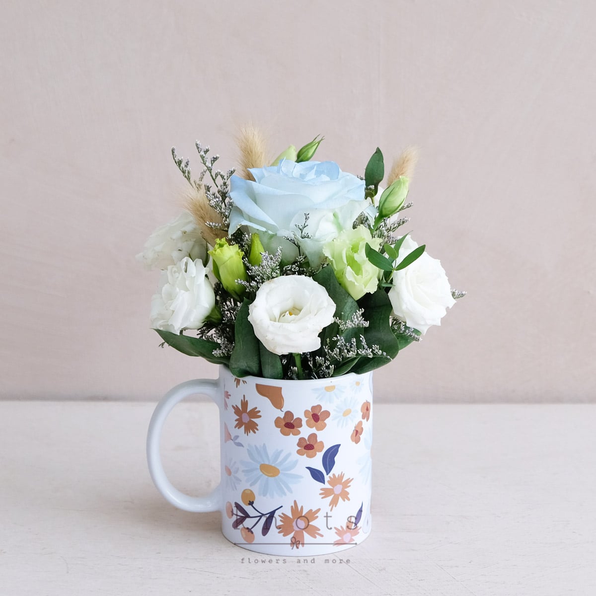 Sweet Nectar (Light Blue Sprayed China Rose Cup Arrangement) 