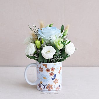 Sweet Nectar (Light Blue Sprayed China Rose Cup Arrangement) 