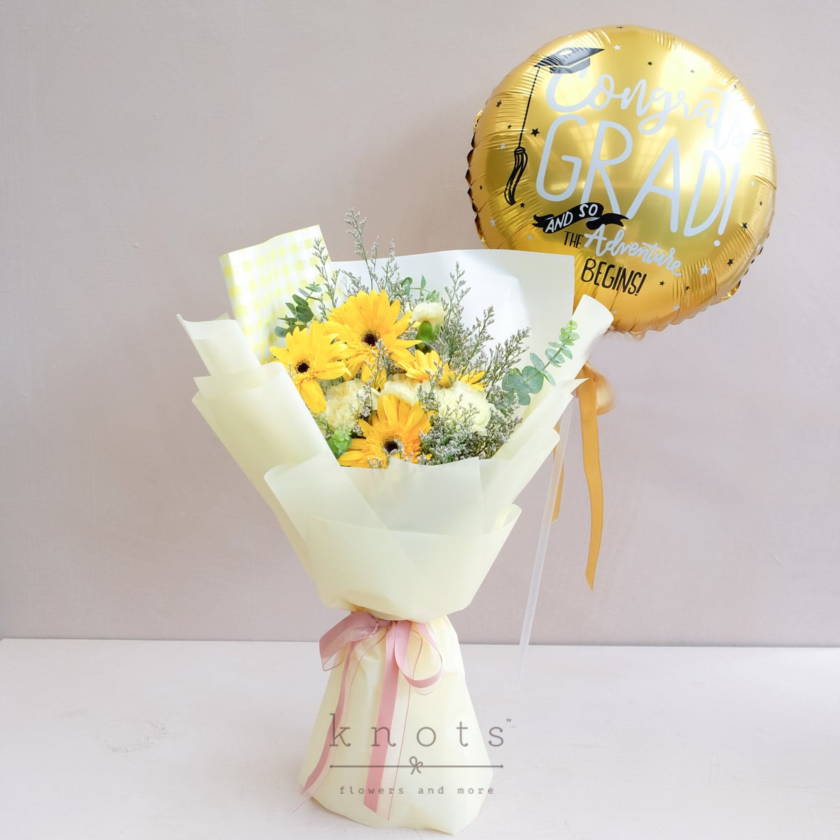 To Glorious Mornings (Yellow Gerbera Bouquet w/ Graduation Balloon)