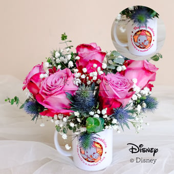 Hugging Mom (6 Purple Roses With Disney Cup)