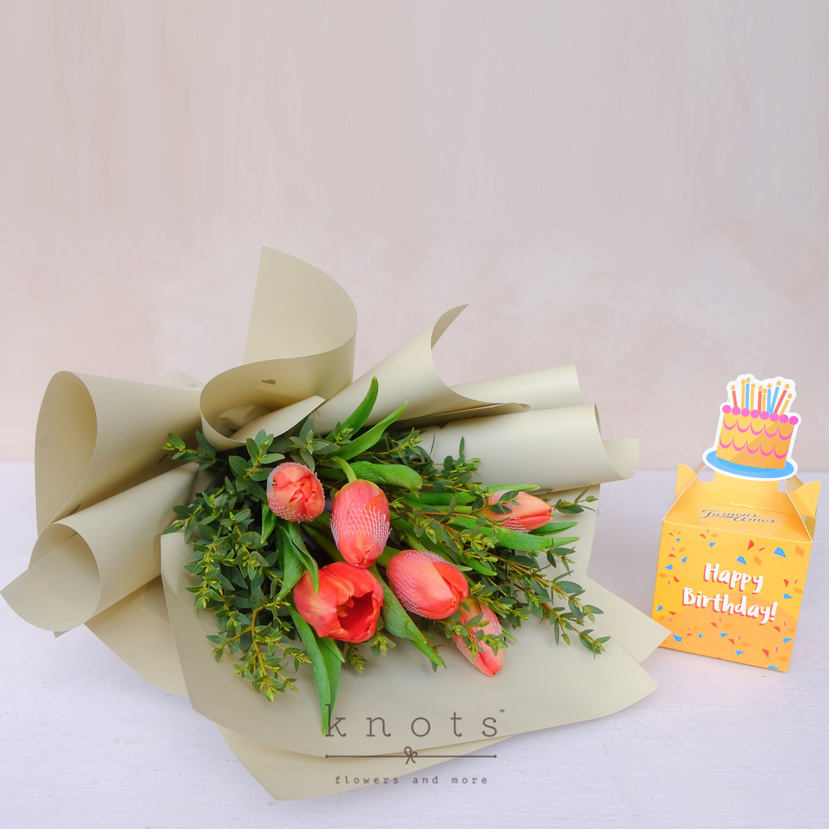 Joyful Day (Orange Tulips Bouquet w/ Cookies)