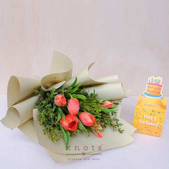 Joyful Day (Orange Tulips Bouquet w/ Cookies)
