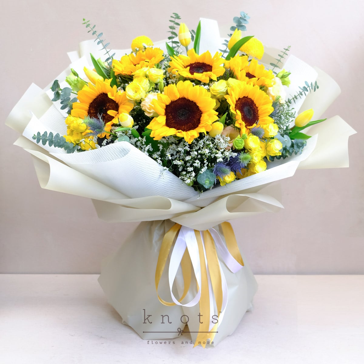 Sun of My Life (Sunflower and Yellow Tulips Bouquet)