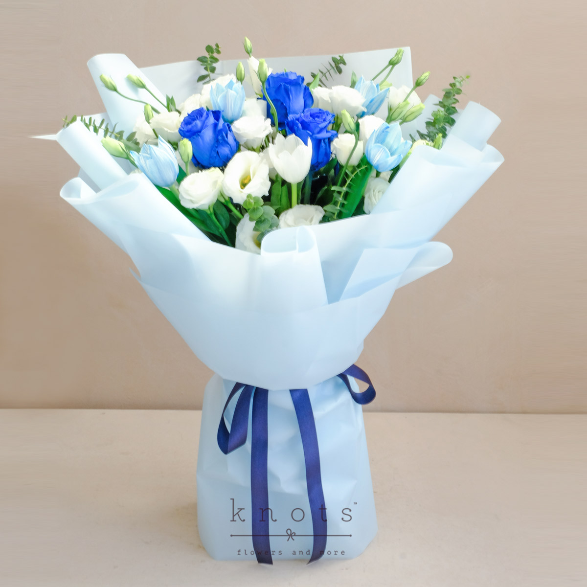 Feeling Bliss (Blue Ecuadorian Roses and Tulips Bouquet)